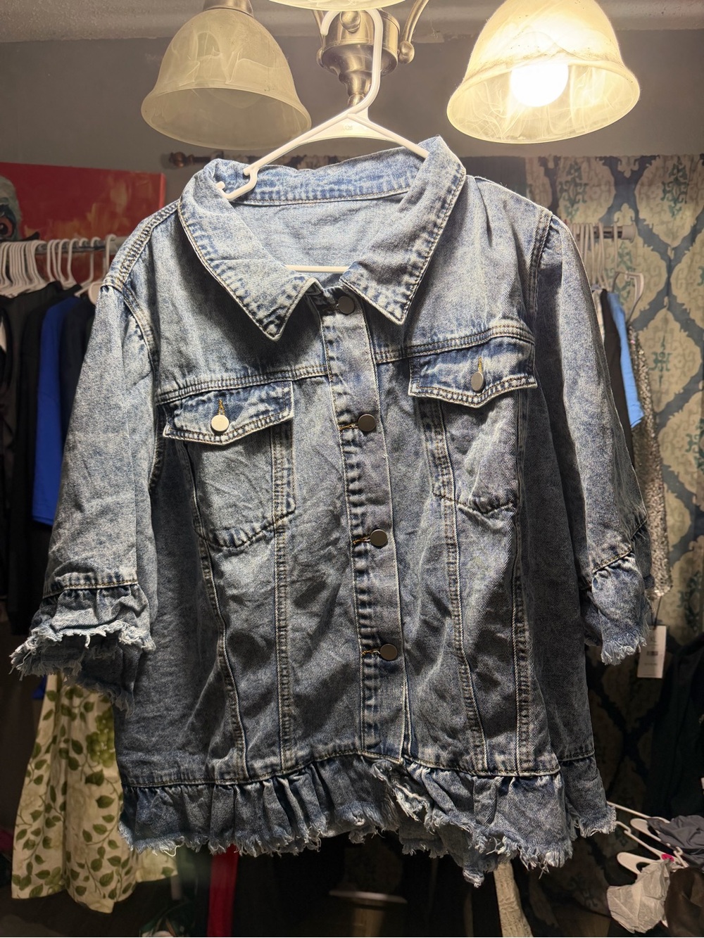 Womens Distressed Denim Jacket - Blue